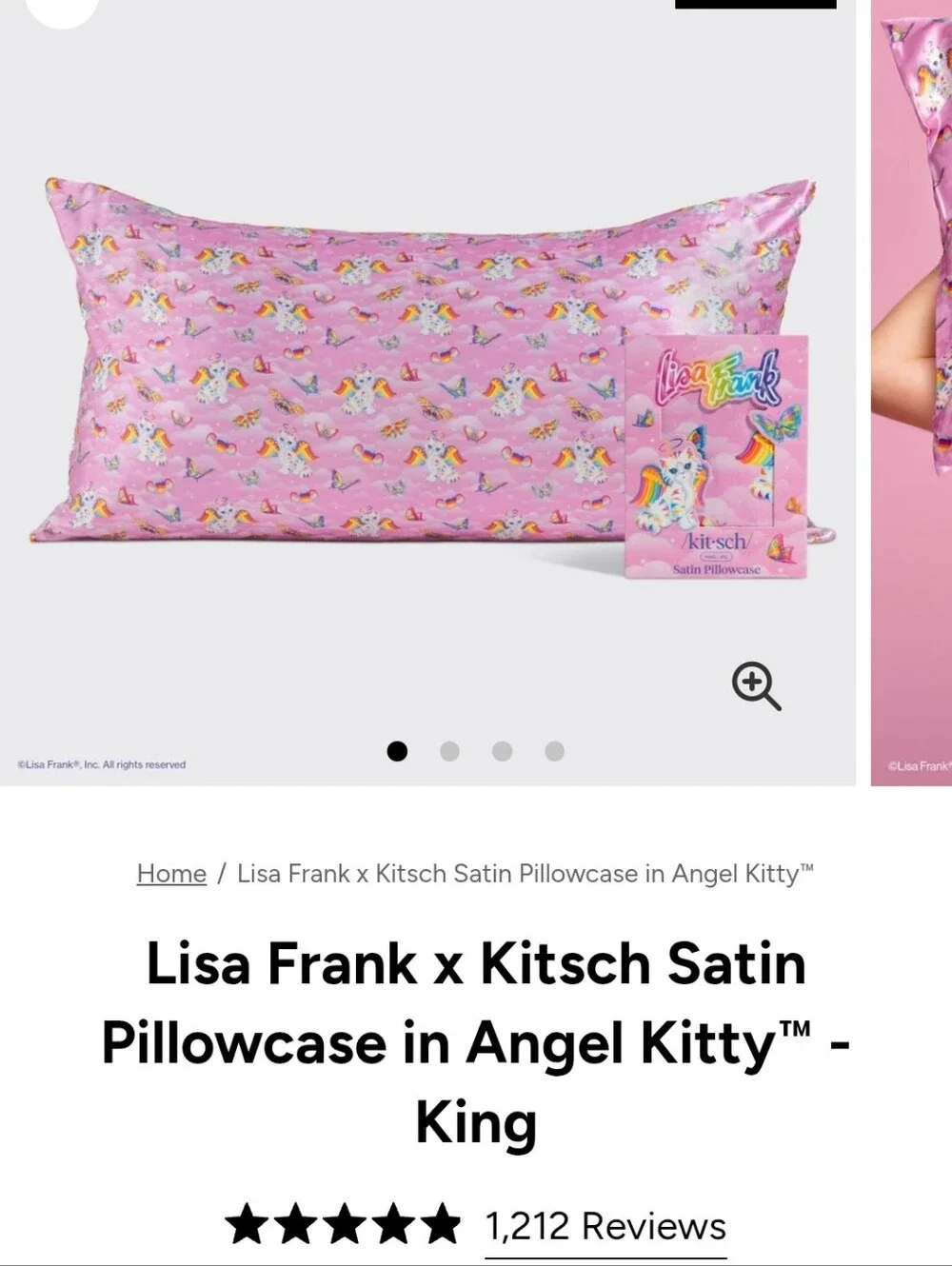Brand New Kitsch Lisa Frank Pink Unicorn Satin Pillowcase with Rainbow Motifs